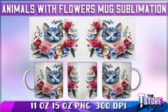 Cat With Flowers Mug Sublimation | 11 oz 15 oz Mug Product Image 1