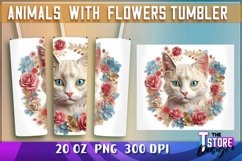 Cat With Flowers Tumblers Wrap 20oz | PNG File | 300 DPI Product Image 1