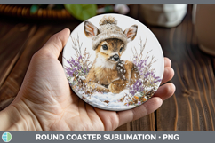 GorgeousAnimals Winter Knit Hat Round Coaster design.