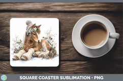 GorgeousAnimals Winter Knit Hat Square Coaster design.