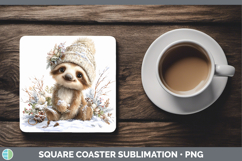GorgeousAnimals Winter Knit Hat Square Coaster design.