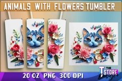 Cat With Flowers Tumblers Wrap 20oz | PNG File | 300 DPI Product Image 1