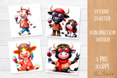 Funny cow hippie Coaster Sublimation | Cow Square Coaster Product Image 1