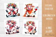 Funny cow hippie Coaster Sublimation | Cow Square Coaster Product Image 1