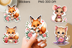 Tea Time Friends Stickers Printable | Cute Animal Sticker Product Image 1
