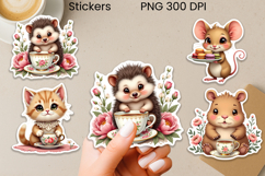 Tea Time Friends Stickers Printable | Cute Animal Sticker Product Image 1