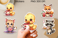 Tea Time Friends Stickers Printable | Cute Animal Sticker Product Image 1