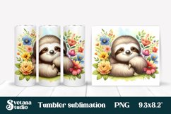 Sloth flower tumbler sublimation PNG wrap design Product Image 1