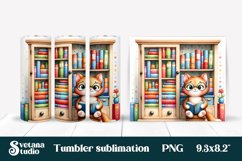 Cute cat bookcase tumbler sublimation Product Image 1