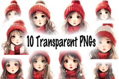 Anime Girl Christmas Clipart Bundle - 10 Transparent PNGs Product Image 10