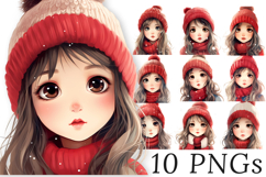 Anime Girl Christmas Clipart Bundle - 10 Transparent PNGs Product Image 1