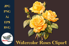 Yellow Watercolor Roses Clipart EPS, SVG, PNG Set Product Image 1