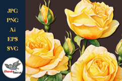 Yellow Rose Bouquet Watercolor Clipart Set EPS, SVG, PNG Product Image 2