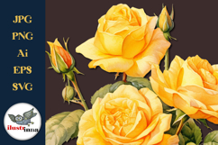 Yellow Watercolor Roses Clipart EPS, SVG, PNG Set Product Image 2