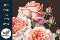 Soft Peach Watercolor Roses Clipart SVG, EPS, PNG Set Product Image 2