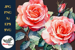 Red Pink Watercolor Roses Clipart SVG, EPS, PNG Set Product Image 2