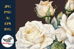 Ivory White Watercolor Roses Clipart EPS, SVG, PNG Set Product Image 2