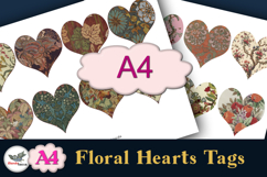 Vintage Floral Heart Tags Printable A4 Set Product Image 1