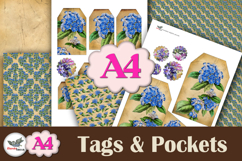Blue Floral Tags &amp; Pockets A4 Junk Journal Kit Product Image 1