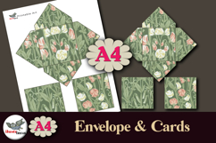 William Morris Green Cards &amp; Square Envelope Printable A4 Product Image 1