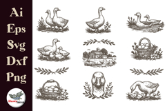 Vintage Goose Clipart Bundle SVG PNG AI EPS DXF Product Image 1