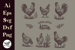Vintage Farm Chicken Clipart Bundle SVG PNG AI EPS DXF Product Image 2