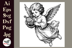 Vintage Angel Playing Harp Clipart SVG Bundle Product Image 2