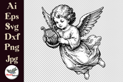 Vintage Angel Playing Harp Clipart SVG Bundle Product Image 3