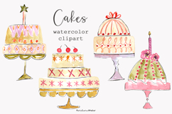 Watercolor Cakes Clipart - Hand Painted Dessert Illustration Product Image 1