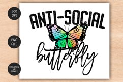 Anti-Social Butterfly Distressed Sublimation Design Product Image 1