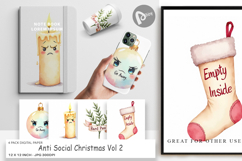 Digital Paper Watercolor Anti Social Christmas Product Image 1
