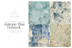Antique Blue Damask Digital Papers Product Image 1