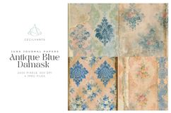 Antique Blue Damask Digital Papers Product Image 1