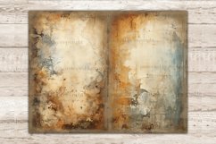 Watercolor aged papers with antique ink stained Junk Journal Pages. Vintage style background with space for text. Antique old paper textures for creating a unique book of memories and scrapbooking pages, paper crafts, stationery design, mugs, etc.