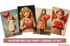 Valentine's Junk Journal Pages | Vintage Girls Portraits JPG Product Image 1