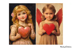 Valentine's Junk Journal Pages | Vintage Girls Portraits JPG Product Image 2