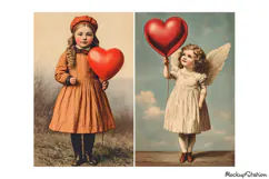 Valentine's Junk Journal Pages | Vintage Girls Portraits JPG Product Image 3