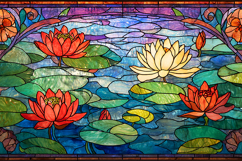 A beautiful stained glass artwork of lotus flowers Product Image 1
