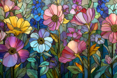 A vibrant stained glass artwork of colorful flowers Product Image 1