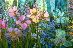 A vibrant stained glass artwork of colorful flowers Product Image 1