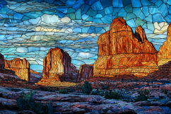 A vibrant mosaic artwork of a desert landscape with rocky Product Image 1