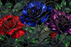 A stained glass artwork of colorful roses and leaves Product Image 1