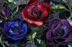 A colorful stained glass artwork of roses and leaves Product Image 1