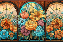 A beautiful stained glass window with colorful flowers Product Image 1