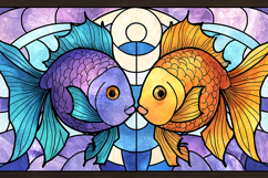 A colorful stained glass artwork of two fish Product Image 1
