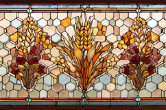 A beautiful stained glass window with wheat and flowers Product Image 1