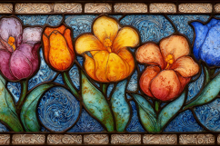 A beautiful stained glass window with colorful flowers Product Image 1