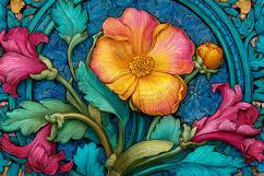 A vibrant floral artwork with colorful flowers and leaves Product Image 1