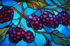 A stained glass artwork of purple berries on a branch Product Image 1