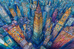 A vibrant cityscape with colorful skyscrapers towering high Product Image 1